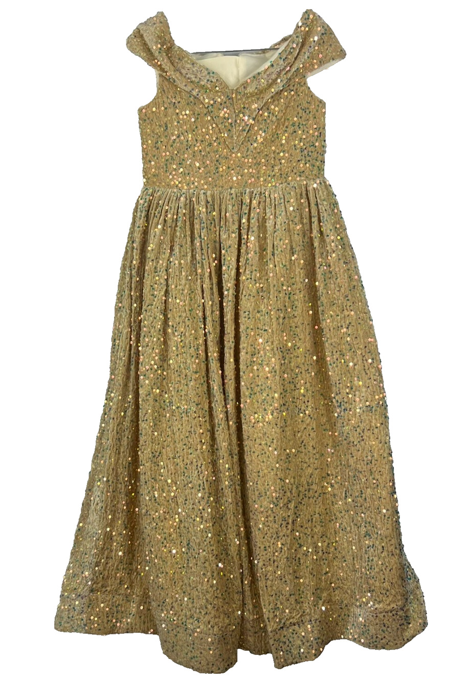 Women's Dress Size 160 (S) Prom Style Yellow Velour Full Sequin Ribbon Corset